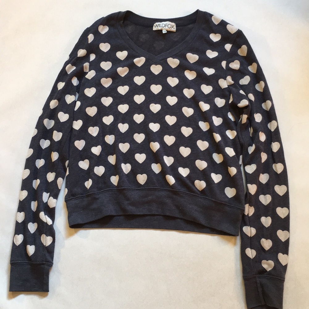 Wildfox navy blue & white heart long sleeve xs